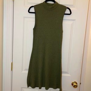Olive Green Lightweight Ribbed Mockneck Sweater Dress